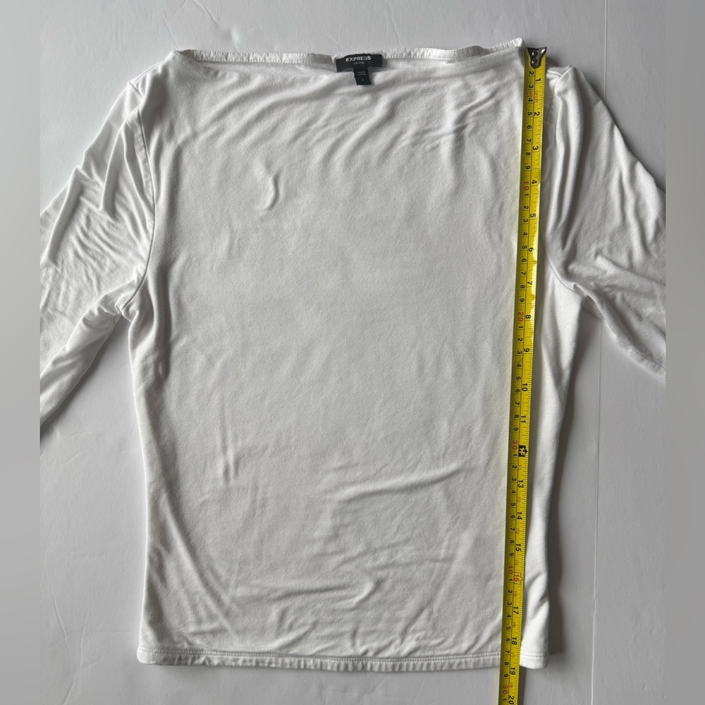 Express Supersoft Fitted Boat Neck Elbow Sleeve Tee White Size S - Picture 4 of 9